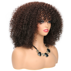 Nouvelle arrivée 16 pouces sans colle et moelleux comme une <span class=keywords><strong>bombe</strong></span> perruques cheveux longs bouclés Afro crépus bouclés perruque avec frange pour les femmes noires - Product Image 2