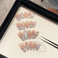 Faux ongles à presser pour femmes, nude, forme cercueil, effet œil de chat irisé, gel 3D, motif tourbillon, coquillage, strass, pour style féerique et éthéré, vente en gros