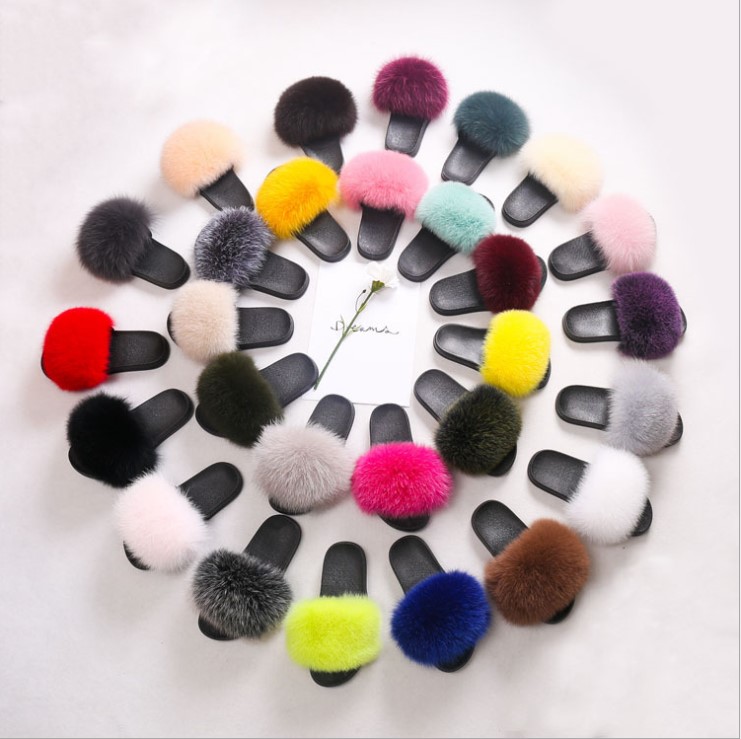 Сланцы из натурального Лисьего меха для женщин, пушистые тапочки 20 + стилей