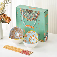 Bol à riz en céramique de style bohème, ensemble cadeau de 10 oz, vaisselle assortie, bols de service pour céréales, soupe, dessert, collation, fruits