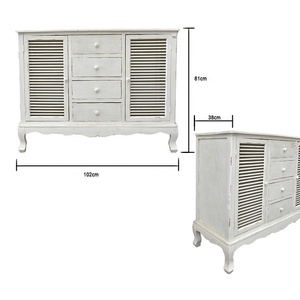 Lukcywind White Vintage <strong>Rustic</strong> French Style Solid Wood Living Room Cabinet Buffet <strong>Sideboard</strong> With Drawers and Shutters - Product Image 6