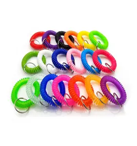 High quality Plastic Colorful Spring Spiral Wrist Coil Key Chain Wristband Key Ring Keychain Holder