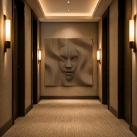 Grande sculpture murale en bois paramétrique abstraite représentant un visage humain, sculpture murale en bois sculptée en relief 3D pour la décoration intérieure