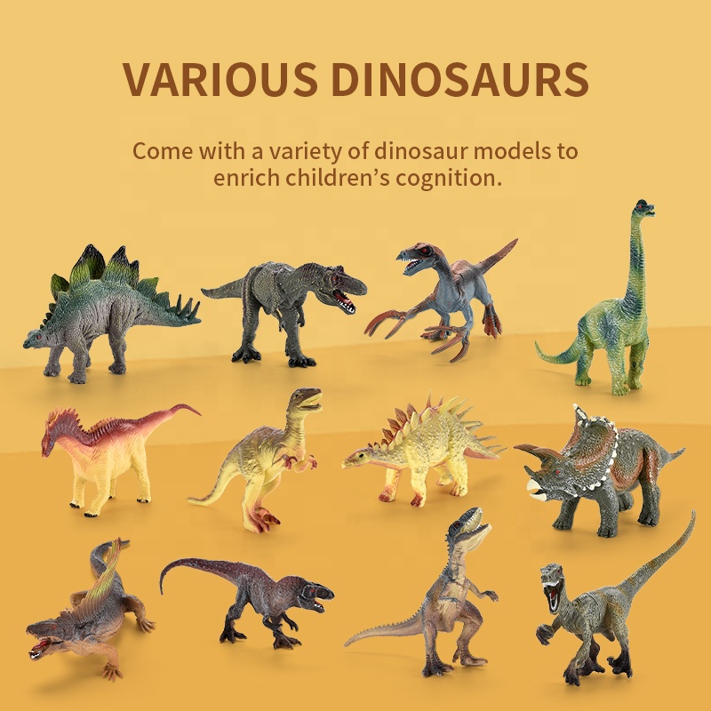 FAHZON Juguetes De Dinosaurio Para Niños Y Niñas Con Caja De Almacenamiento De Metal Y Alfombra De Juego De Actividades, 14 Grandes 7 Pulgadas, Juego Educativo Realista De Dinosaurios, Regalos Para