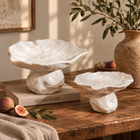 Ensemble de bols à fruits en céramique crème, bols décoratifs en forme de pétales sculpturaux pour la décoration moderne de la maison