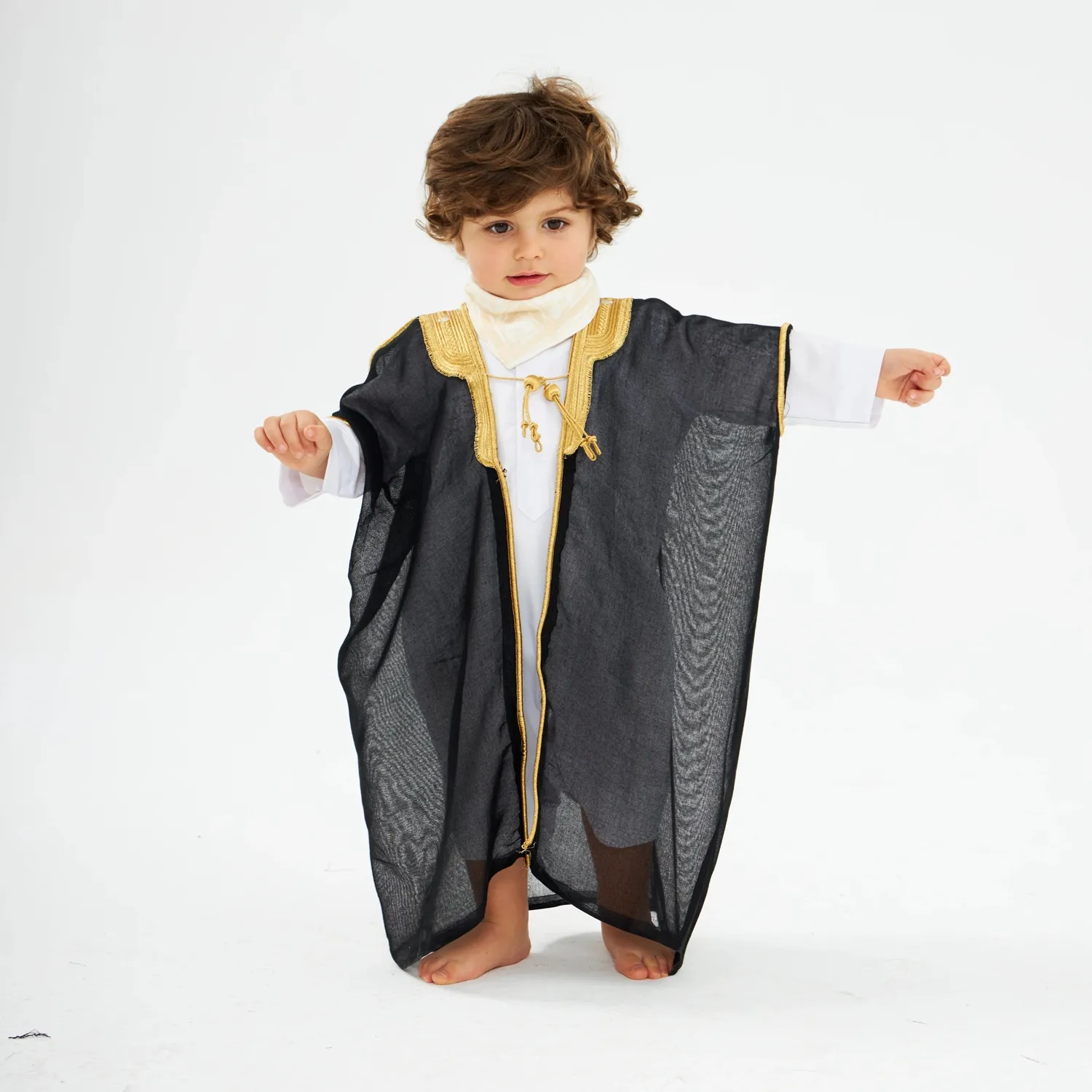 Best selling stylish thobe anti-wrinkle fabric arab for kids omani rial boy bisht embroidered jalabiya