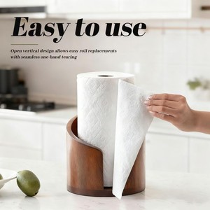 Porte-serviettes en papier de bureau en bois rond, couleur bois naturel, multicolore, antidérapant, support de rangement pour rouleaux de cuisine - Product Image 1