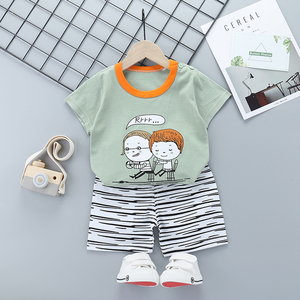 Casual cartoon 100% cotone pigiama per la casa bambini manica corta vestito a due pezzi vestiti per bambini all'ingrosso - Product Image 1