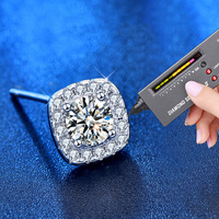 Boucles d'oreilles carrées en moissanite pour femme, bijoux fins, plaqué rhodium, clous en argent 925 super poli, anti-allergie, classiques