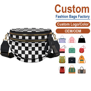 Bolso Bandolera y de Cintura a Cuadros Blanco y Negro, Nuevo, Directo de Fábrica, Gran Capacidad, Ligero, 1 Pieza, Impresión Personalizada OEM, Moda - Product Image 1