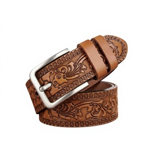 Ceinture haute imperméable B S International en cuir de vachette sculpté à la main, motif indien populaire, avec boucle carrée en alliage et motif floral vintage - Product Image 6