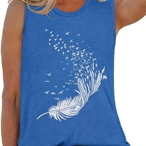 Women's Lightweight 100% Cotton Polyester Tank <b>Top</b> Summer Sleeveless Breathable Anti-Pilling Knitted Fabric Casual Style - Product Image 1