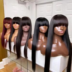 Perruques brésiliennes en <span class=keywords><strong>cheveux</strong></span> humains vierges non traités avec <span class=keywords><strong>frange</strong></span>, sans colle, en gros, à prix abordable, pour femmes noires - Product Image 1