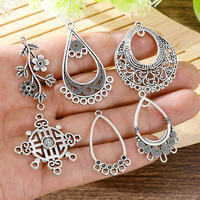 Pendentifs et connecteurs ethniques vintage en argent antique de Bohême pour la fabrication de bijoux DIY, composants et accessoires pour boucles d'oreilles