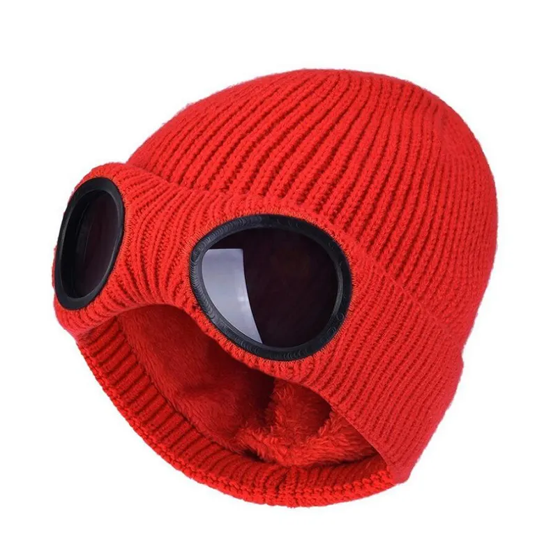 Custom new motorcycle ski cycling windproof fleece lined double layer goggles protective beanie winter hat cap for women and men