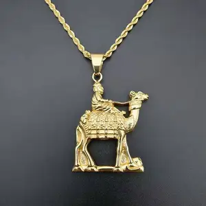 Colar egípcio com pingente, colar com pingente de camel dourado, de titânio aço