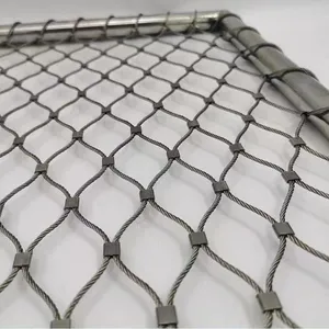 304 Stainless Steel Woven Open Ferrule Wire Rope Mesh Net For Zoo Bird Aviary Safety Fencing