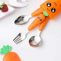 Cuillère et fourchette en acier inoxydable pour enfants avec étui de qualité alimentaire pour enfants