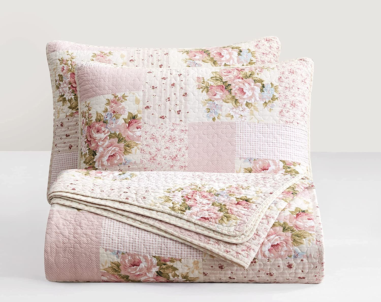 Nuovo set copriletto patchwork floreale fiore rosa copriletto trapuntato stampato per il mercato statunitense ed europeo, king queen full size