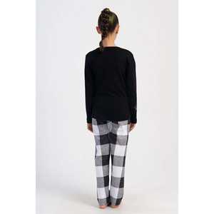 Ensemble de pyjama pour fille à col rond et manches longues en interlock, motif uni ou à carreaux, pour l'automne, le printemps et l'hiver - pour les âges 7-8/13-14 - Product Image 1