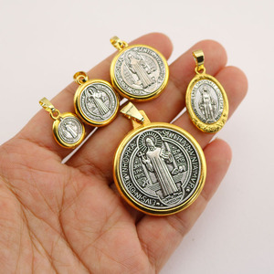 JS1877 Gold and <strong>Silver</strong> Plated Dual Two Tone Saint Benedict San Benito Medal <strong>Charm</strong> Catholic St. Benedict Medallion Medal Pendant - Product Image 6