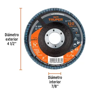 Paquete de 5 Discos Laminados de 4-1/2'', Grano 120, Centro de 7/8'', Fibra, TRUPER - Product Image 1