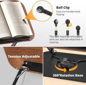 Soporte de libro para leer en la cama Soporte de libro ajustable con bases giratorias de 360 ° Soporte de libro para lectura-Soporte ajustable - Product Image 4