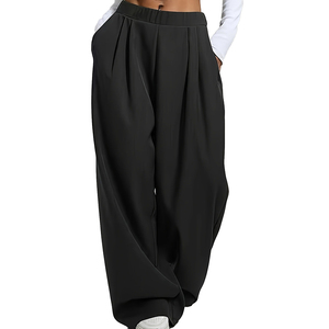 <span class=keywords><strong>Pantaloni</strong></span> Basic a Gamba Larga da Donna Personalizzati OEM Autunno e Inverno Casual Comodi e Larghi <span class=keywords><strong>con</strong></span> <span class=keywords><strong>Vita</strong></span> Elasticizzata Tinta Unita e Tasche - Product Image 2
