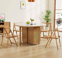 Ensemble de table à manger pliante extensible avec plateau rabattable papillon, armoire de rangement en rotin, plateau en marbre sur roulettes, gain de place