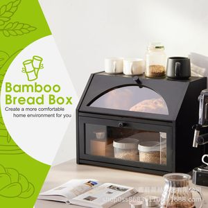 Boîte à pain en bambou, conteneur de rangement en bois avec fenêtre transparente pour comptoir de cuisine - Product Image 1