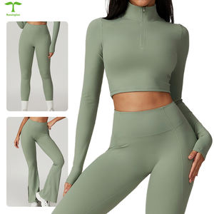 Vrouwen Lange Mouwen Top Flare Leggings Sets Voor Vrouwen Flare Yoga Leggings Hoge Taille Legginigs - Product Image 5