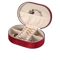 Boîte à bijoux de voyage en velours ovale avec fermeture éclair, logo personnalisé, portable, multi-compartiments, organiseur de rangement pour bijoux