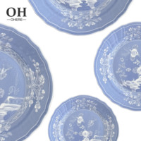 Assiettes de présentation en porcelaine osseuse fabriquées à la main en rhododendrons bleus Oh Richard et vaisselle de banquet en céramique de mariage nouvellement conçue