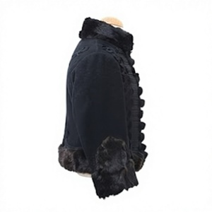 Men's Black <b>Gothic</b> Hussar <b>Jacket</b> Wool/Cotton Stand Collar Faux Fur Lined Double Breasted Slim Fit Winter Outerwear Front - Product Image 3