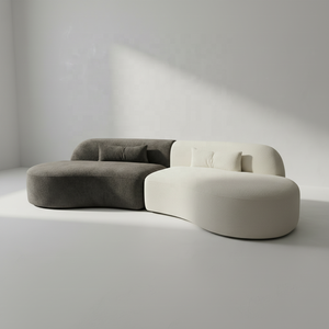 Canapé d'angle moderne incurvé trois places en tissu bouclé premium, rembourré en mousse haute densité, capitonné, emballé sous vide pour salon - Product Image 4