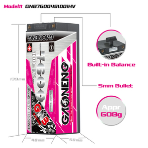 Batterie LiPo GNB GAONENG 7600MAH 4S 4S2P HV 15.2V 100C pour voiture de course RC à l'échelle 1:8, en plastique ABS, avec connecteur bullet 5mm intégré - Product Image 3