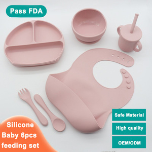 Juego de vajilla de silicona sin BPA con plato dividido y ventosa, set de destete <span class=keywords><strong>BLW</strong></span> para bebés con vaso antiderrame - Product Image 2