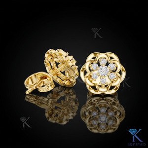 Lab Grown Diamond Brilliant Cut Open Floral Stud <b>Earrings</b> 7 Stone Cluster Scalloped Halo 14K/18K <b>Solid</b> Gold Trendy Women Bridal - Product Image 1