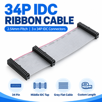 Câble ruban IDC 34 broches, pas de 2,54 mm, gris, assemblage de câbles plats, 3 x 34P IDC, double rangée, connecteur femelle pour connexion de carte PCB