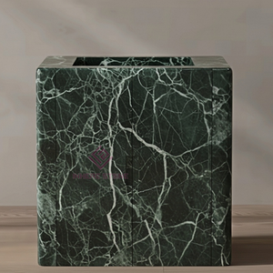 Eigentijdse Vrijstaande Ijdelheid Met Verde Alpi Marmer En Dubbele Lades Voor Hotel-En Villa-Badkamers - Product Image 1