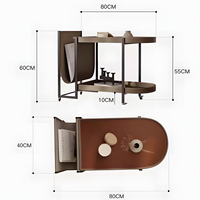 Petit ensemble de tables d'appoint mobiles d'angle, chariot minimaliste italien avec roulettes, en acier inoxydable et cuir de selle, pour entrée