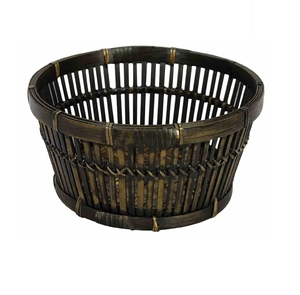 Handmade Rustic Round <b>Bamboo</b> Woven Basket Decorative Handcrafted Storage <b>Container</b> for Retail Display - Product Image 5