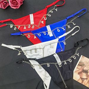 Tanga Personalizable para Mujer con Cintura Ajustable y Cadena Dorada con Letras de Diamantes de Imitación, Lencería Sexy de Nailon - Product Image 2