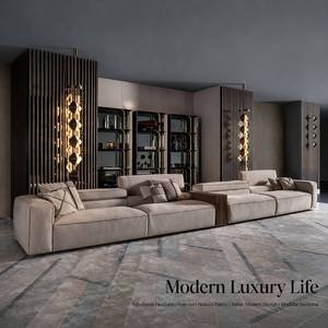 <span class=keywords><strong>Canapé</strong></span> de salon de luxe italien en bois rembourré linéaire 4 <span class=keywords><strong>places</strong></span> avec appui-tête réglable et garnissage en éponge pour villa de direction - Product Image 1