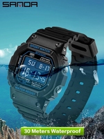 Montre de sport de luxe professionnelle Sanda 329 pour couple, style rétro, numérique, résistante à l'eau et aux chocs, bracelet en caoutchouc, chronomètre