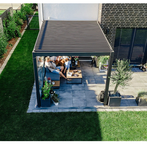 Smart Aluminum Pergola with 0-97° adjustable louver roof, <b>controlled</b> by smartphone app, <b>remote</b>, or manual for outdoor spaces. - Product Image 6