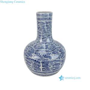 <span class=keywords><strong>Vase</strong></span> sphérique en porcelaine RZKY55-A de 15 pouces, motif floral de feuilles bleues et blanches, pour la décoration de la maison - Product Image 4
