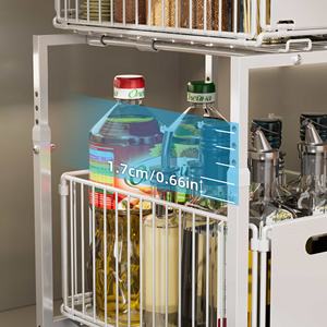 Organisateur de rangement coulissant à 2 niveaux <span class=keywords><strong>sous</strong></span> l'évier pour salle de bain et cuisine, avec paniers coulissants pour armoires - Product Image 2