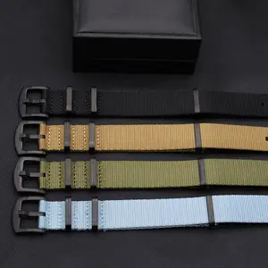 Groothandel Glossy Materiaal Khaki Groen 18Mm Pvd Black Horlogeband 20Mm 22Mm Nylon Veiligheidsgordel Horlogebanden