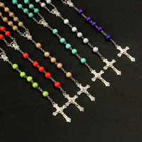 8mm Artificielle Turquoise Chapelet Collier Croix Collier Catholique Religieux Cadeau Cadeau Pandémique Perles De Prière